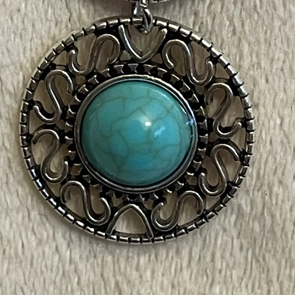 NEW Silver Plated Turquoise Earrings Triple Circles Geometric Western Boho